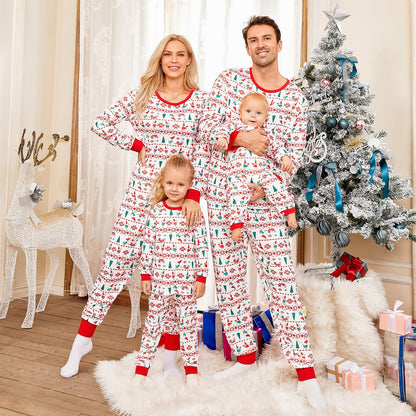 PopReal Christmas Pajamas for Family, Matching Family Christmas PJs Sets Blue Elk Tree Printed Top Sleepwear