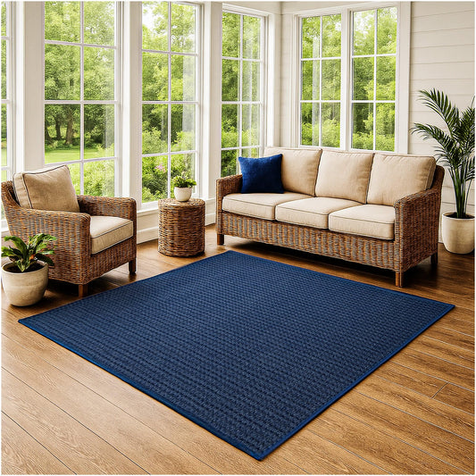 KOECKRITZ 7' x 12' Ocean Blue Area Rug - Soft, Durable Interlace Indoor-Outdoor Carpet for Living Room, Bedroom, Nursery - Lightweight PET Fiber, Cut-to-Size