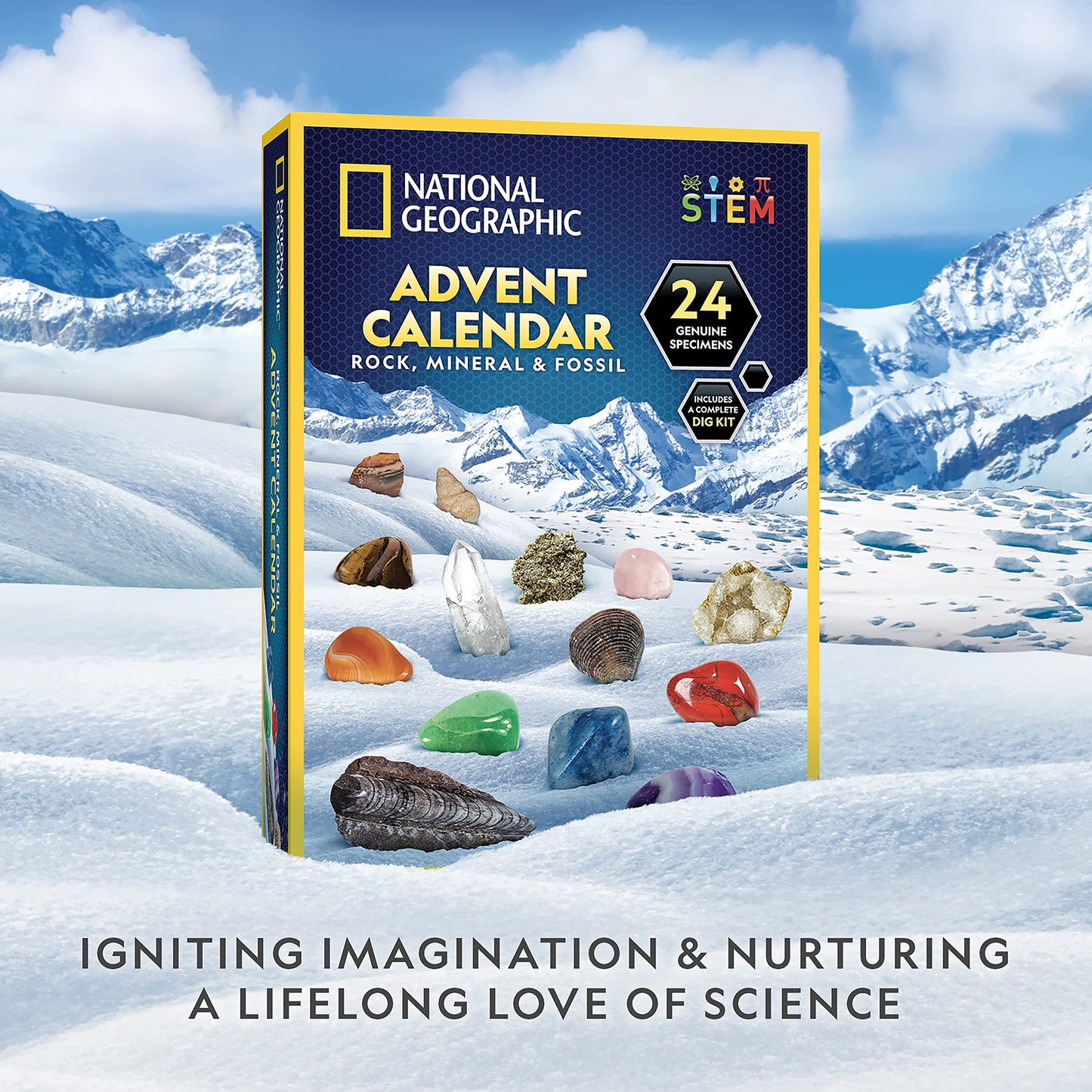 NATIONAL GEOGRAPHIC Rock Collection Advent Calendar 2025 - Advent Calendar for Kids with 24 Gemstones, Minerals & Fossils for Kids, Complete Gem & Fossil Collection Christmas Countdown Calendar