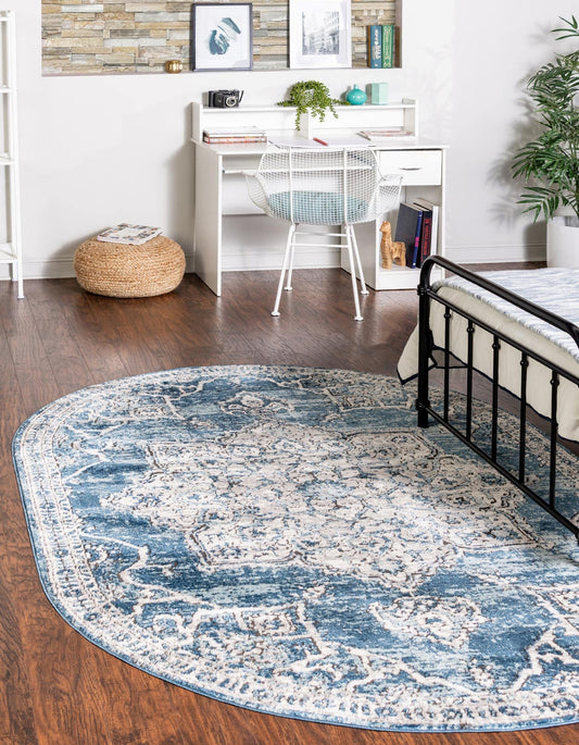Unique Loom Nyla Collection Area Rug - Smile (6' 1" x 9' Oval Blue/Light Blue)