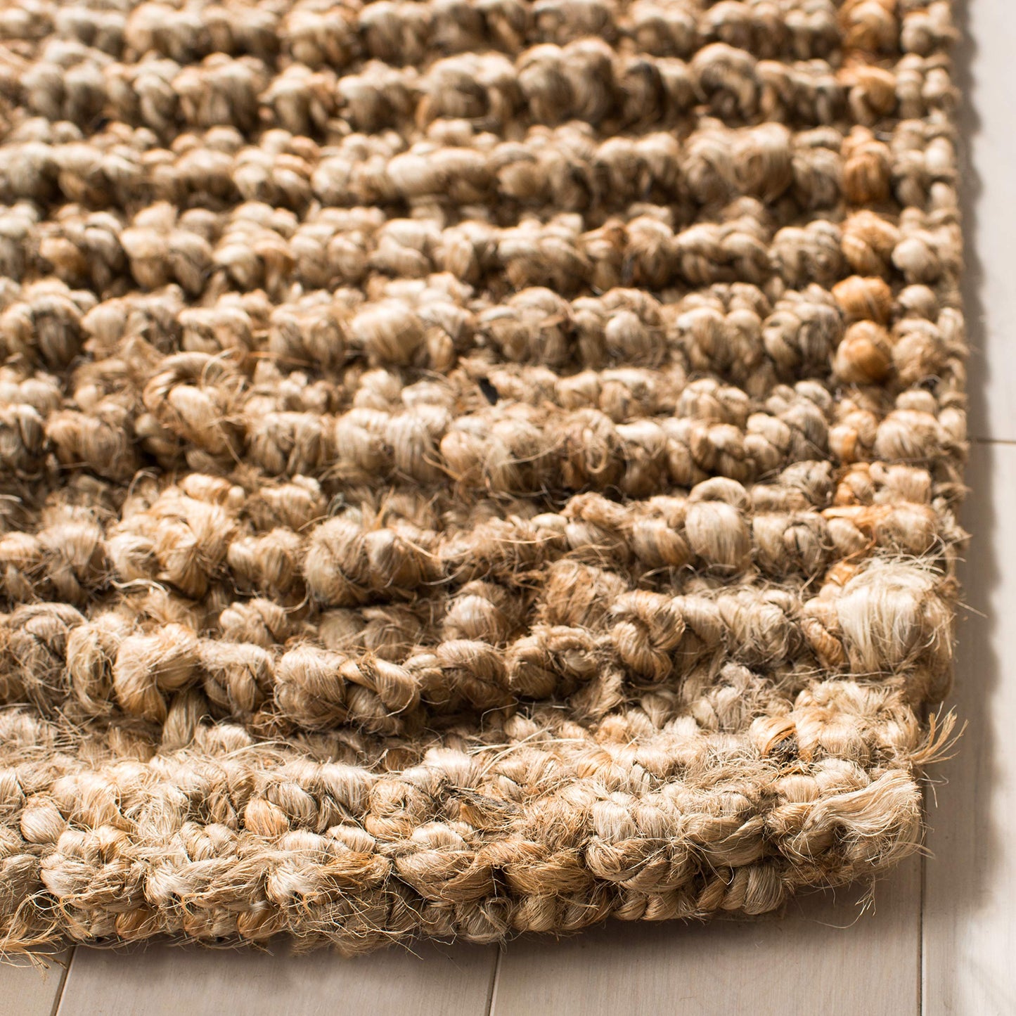 SAFAVIEH Area Rug 8' Square - Natural Fiber Collection - Natural Brown, Handmade Jute, Farmhouse Style, Chunky Textured Thick Pile (NF447A)