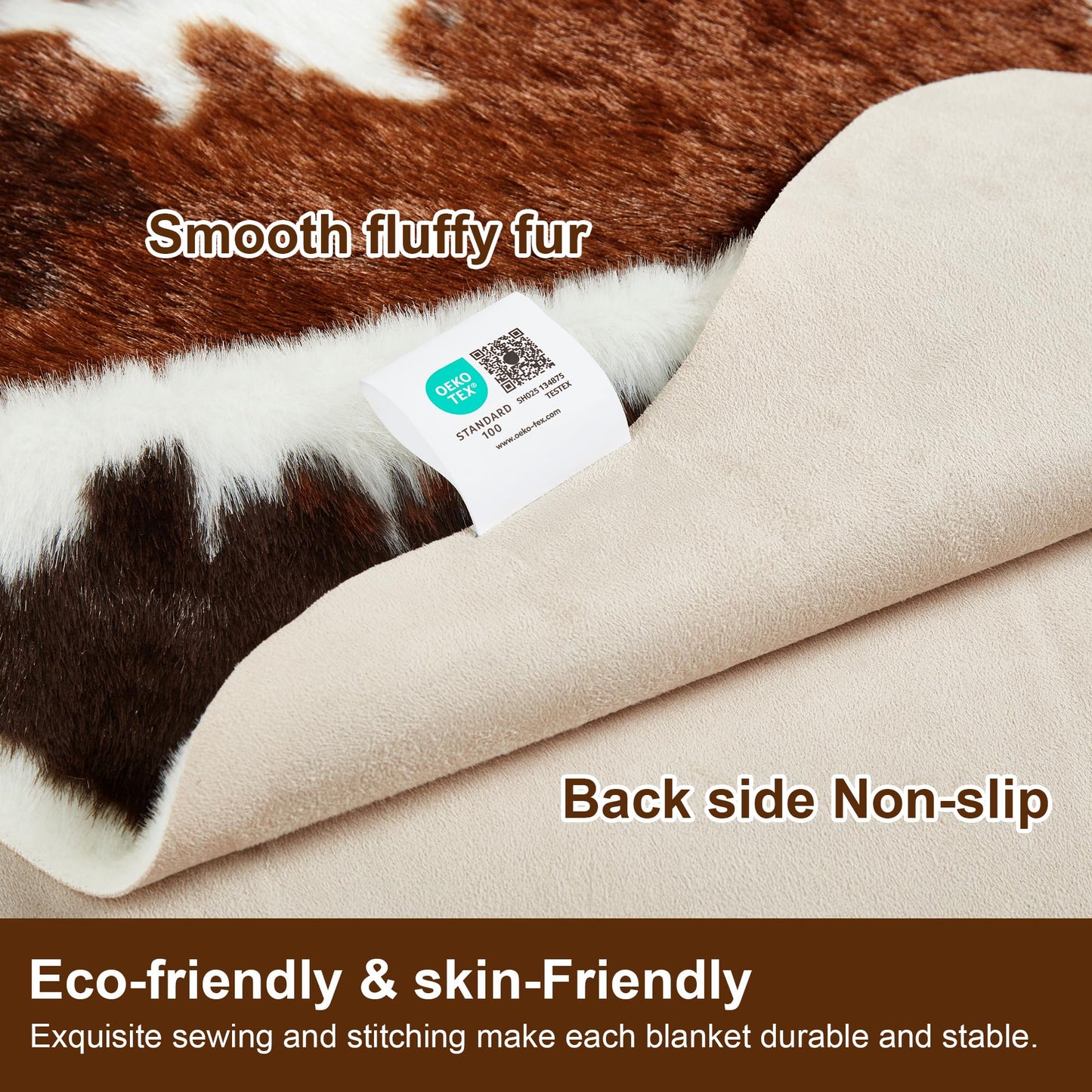 JONIYEAR Large Durable Faux Cowhide Area Rug 4.9 x 6.56 Feet, Premium Cow Print Rug for Living Room Bedroom, Durable Faux Fur Animal Cow Hide Carpet for Western Farmhouse Decor,Washable, Brown Cowhide