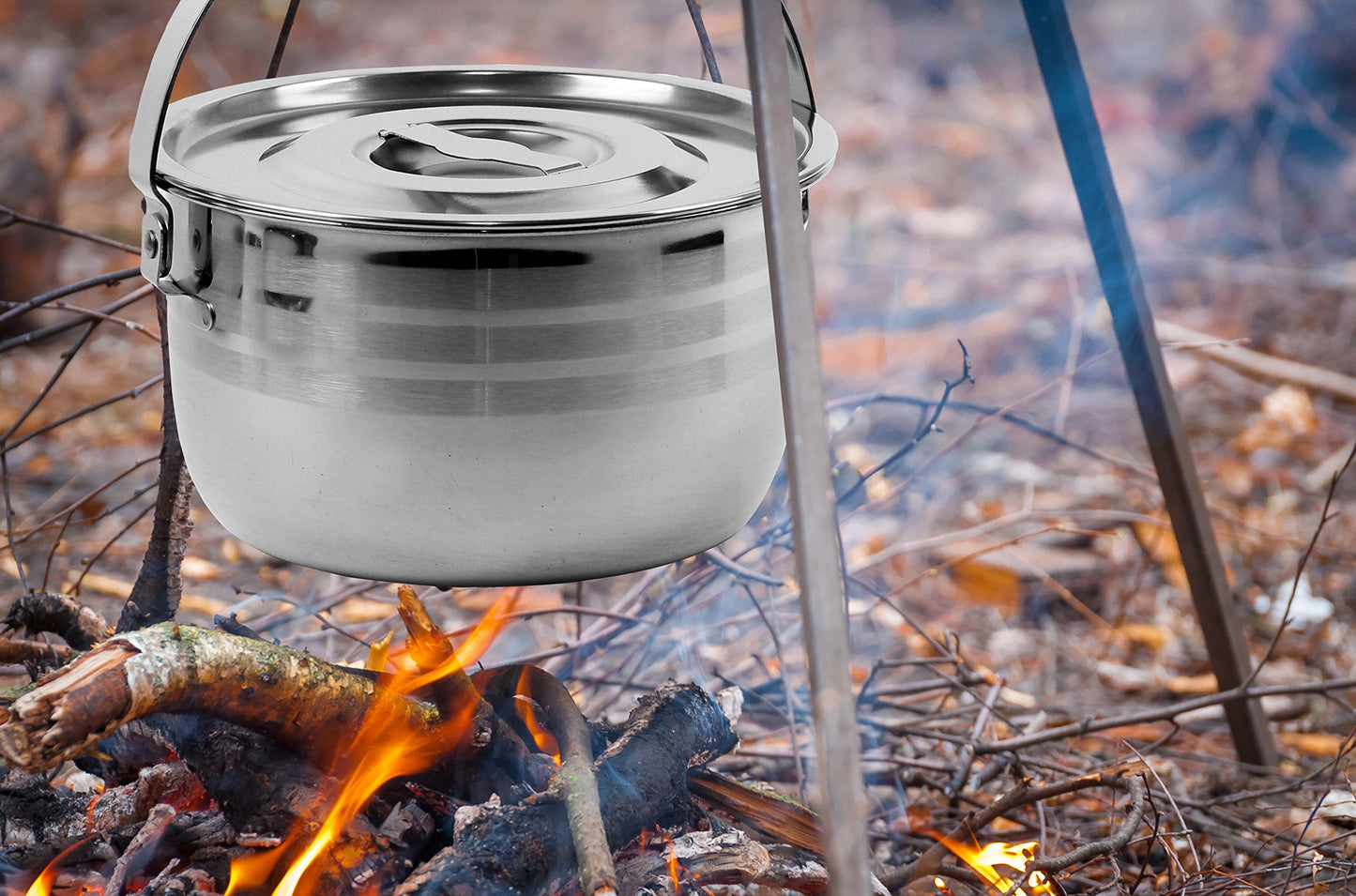 Camping Cookware Set - Compact Stainless Steel Campfire Cooking Pots and Pans | Combo Kit with Travel Tote Bag | Rugged Outdoor 4 Pc Cook Set for Hiking | Barbecues | Beach | Hiking Gear