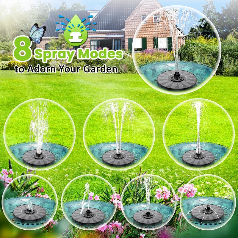 SZMP Solar Fountain 2026 Upgrade, Solar-Powered Bird Bath Fountain with 4 Fixed Rods & 7 Nozzles for Garden, Pond, Pool, and Patio – No Battery Required, Attracts Hummingbirds & Wildlife
