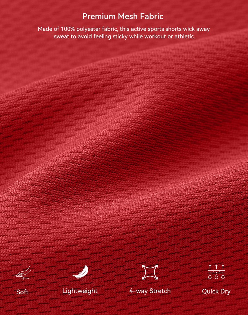 Men's Athletic Shorts with Pockets 9" / 11" Long Basketball Shorts Lightweight Quick Dry Gym Workout Shorts for Men(Red,S)