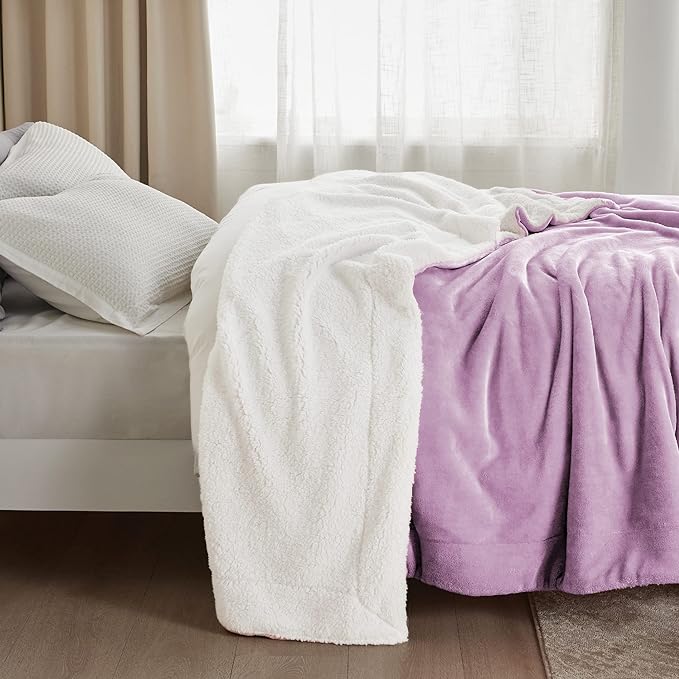 Bedsure GentleSoft Sherpa Fleece Blankets Queen Size for Bed - Thick and Warm Throw for Girls, Soft Fuzzy Plush Queen Blanket for Winter, Lilac, 90x90 Inches