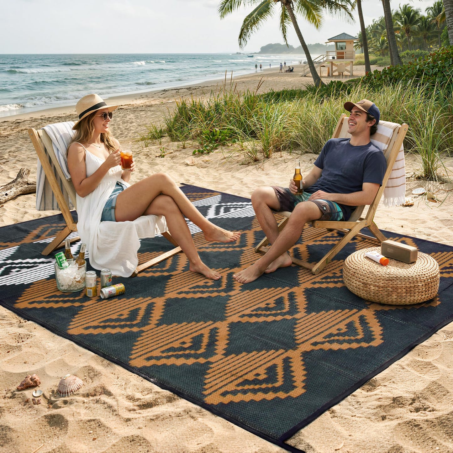 Beeiva Outdoor Rug 8x10 Waterproof for Patio, Reversible Outdoor Patio Rug for Deck, Backyard, RV Camping, Plastic Straw Rug Black Brown