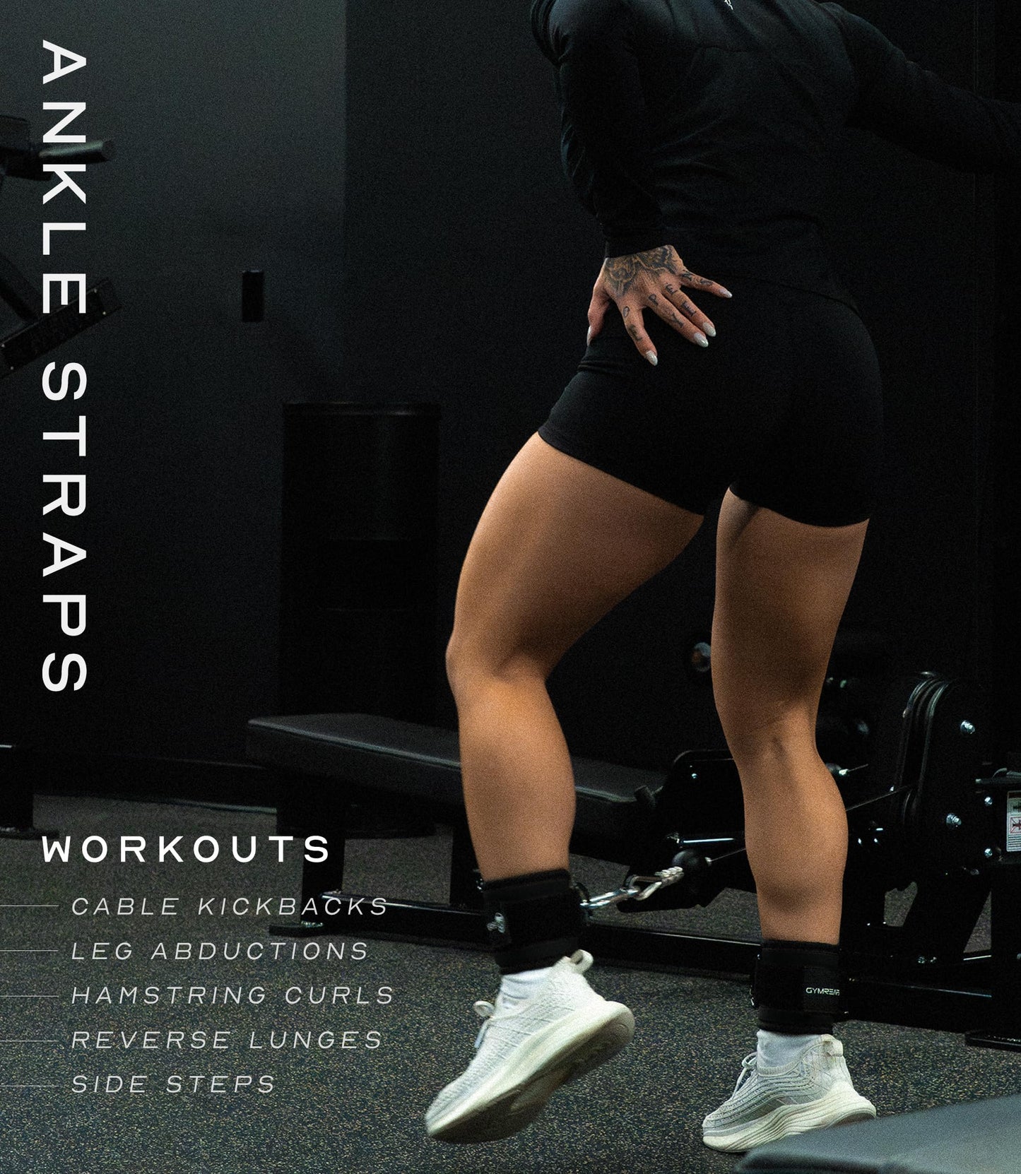 Gymreapers Ankle Straps (Pair) For Cable Machine Kickbacks, Glute Workouts, Lower Body Exercises - Adjustable Leg Straps with Neoprene Padding (Black, Pair)