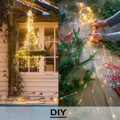 Soltuus Solar Powered Fairy Lights, 180 LEDs Multi Strand String Lights for Watering Can Outdoor, Waterproof Solar Waterfall Lights, Warm White Firefly Bunch Lights