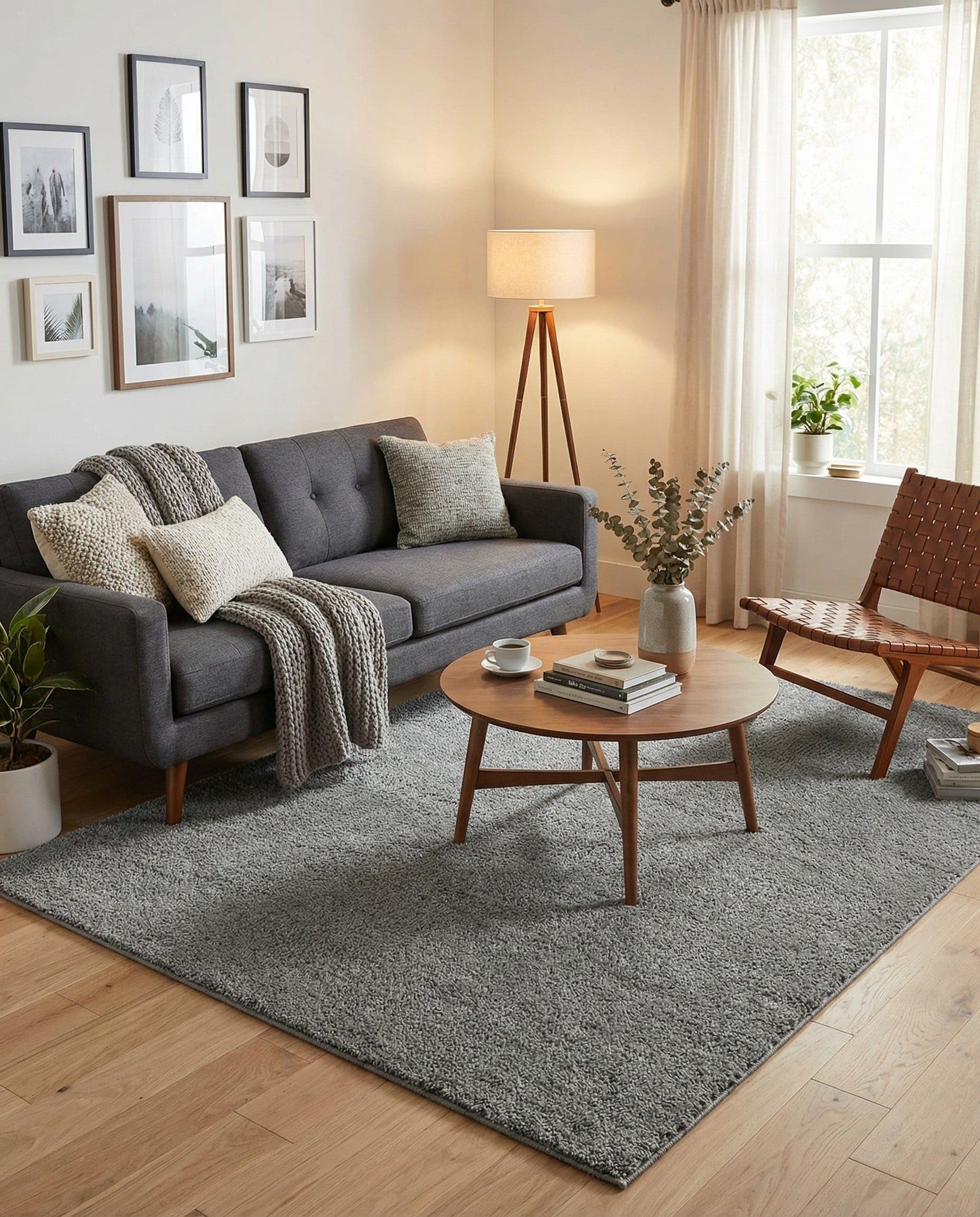 Rugs.com Solid Frieze Collection Rug – 8x10 Gray Shag Rug Perfect for Living Rooms, Large Dining Rooms, Open Floorplans
