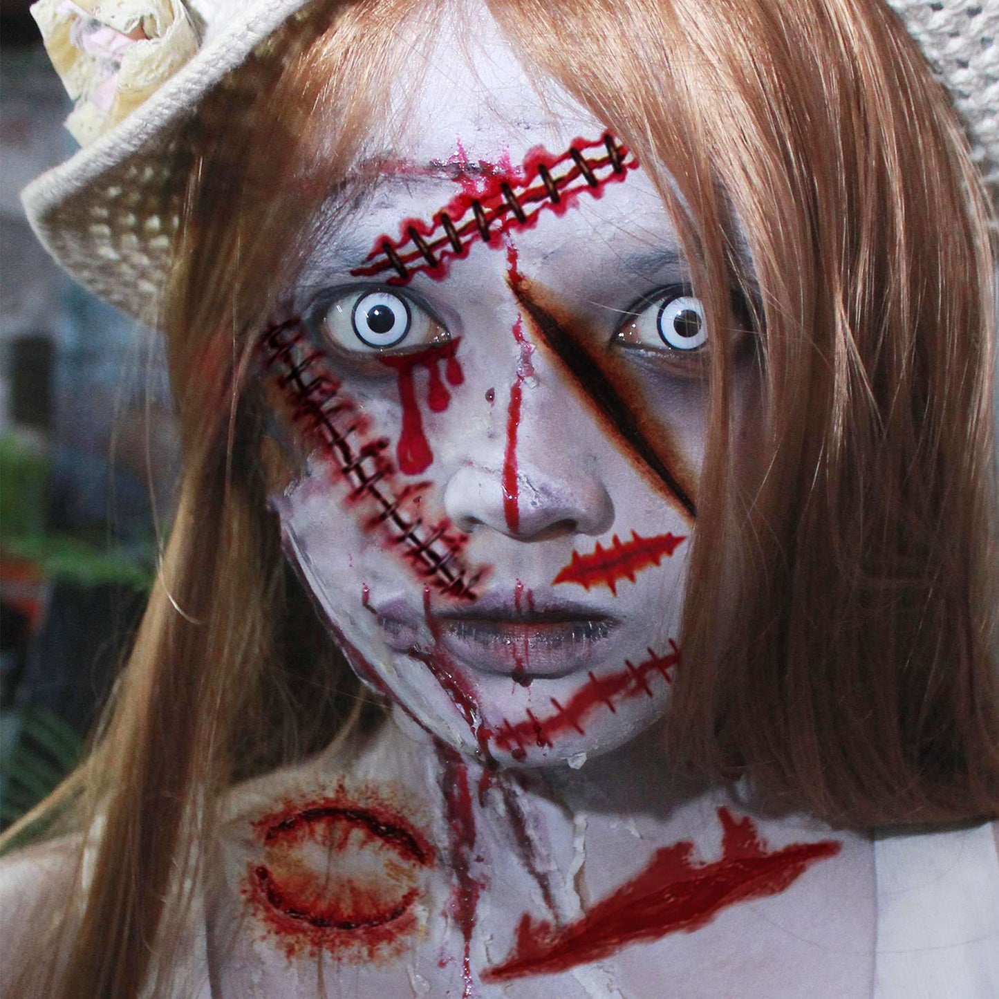 VANTATY 215+ PCS 30 Sheets 3D Fake Scars Tattoo Temporary Halloween Makeup Kit, Fake Stitches Tattoos Cut Scary Face Wound Blood Chucky Scars Tatoos For Kids Women Men Boys Girls Zombie Sticker