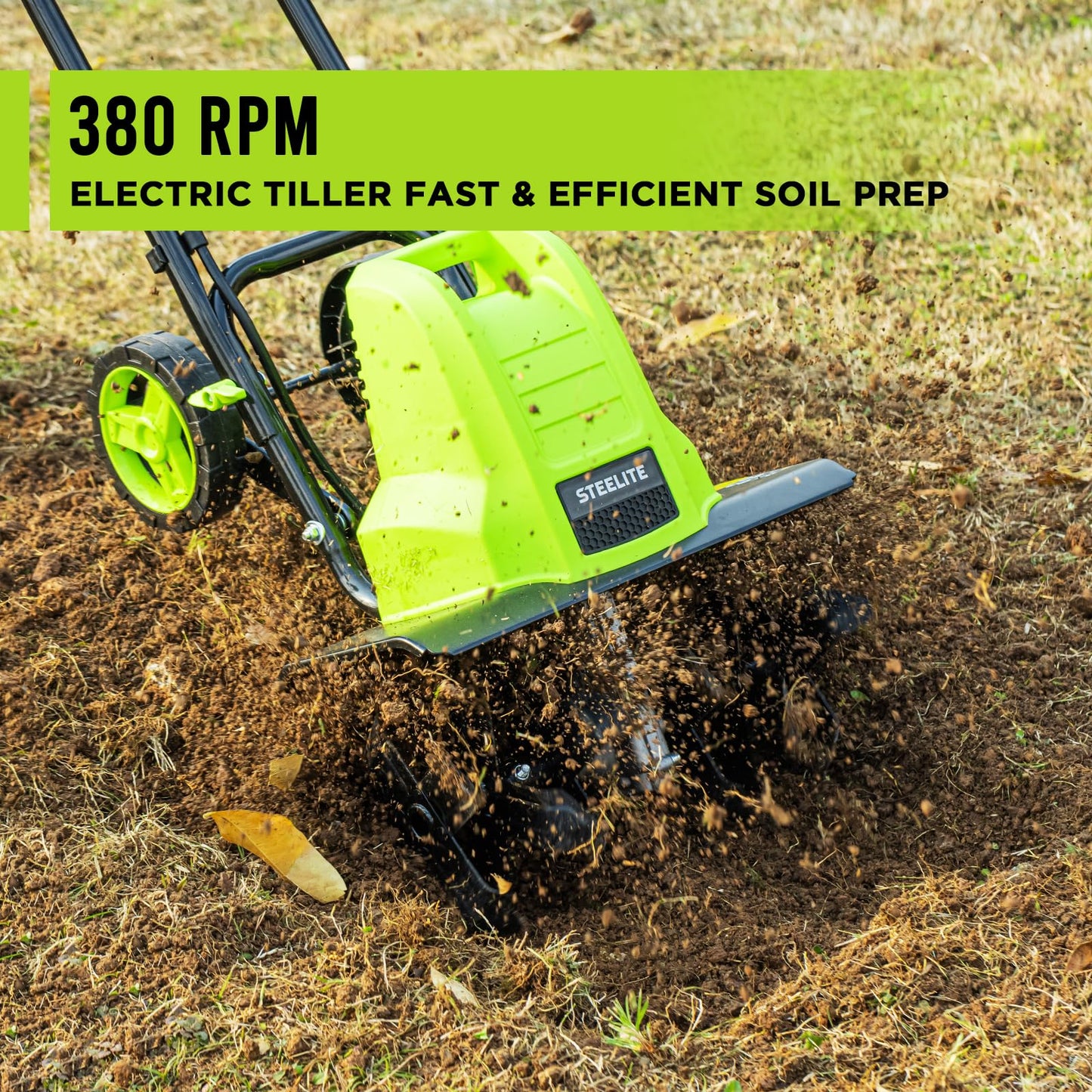 STEELITE 16-Inch Corded Electric Tiller, 13.5 Amp Powerful Garden Cultivator for Soil Preparation and Landscaping – Lightweight, Durable, and Easy to Use