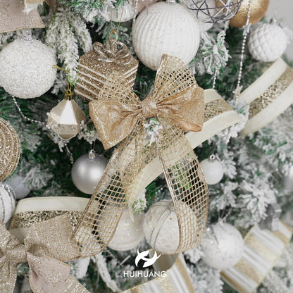 HUIHUANG Champagne Gold Christmas Ribbon Wired Champagne Glitter Christmas Tree Ribbons for X-mas Tree, Wreaths, Garlands, Home Decor, Wrapping (2.5" x 6 Rolls, 36 Yds Total)