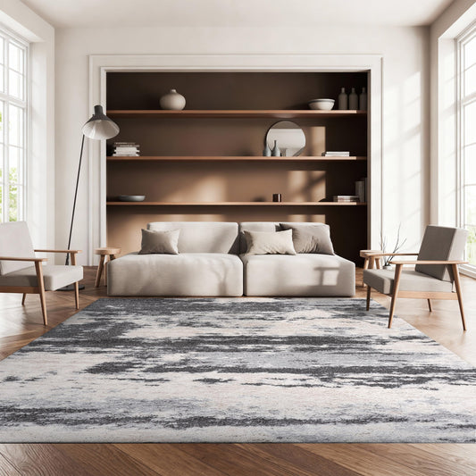 SAFAVIEH Fontana Shag Collection Area Rug - 6'7" x 9', Grey & Ivory, Non-Shedding & Easy to Clean, Plush Thick Pile, Ideal for Living Room, Bedroom, Dining Space (FNT853G)