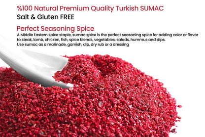 Cerez Pazari Sumac Spice Powder, Turkish Sumac Seasoning, Tangy Lemony Flavor, Middle Eastern And Mediterranean Spices, Gluten-Free, Easy To Use Flapper Spice Cap, 5.2 oz.