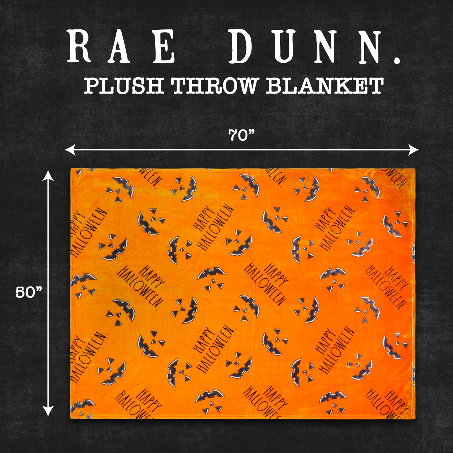 Rae Dunn Throw Blanket- Soft, Decorative Blankets for Bed or Couch, Cozy Throws for Sofa, Soft Plush Throw Embroidered Happy Halloween, 50 inches x 70 inches