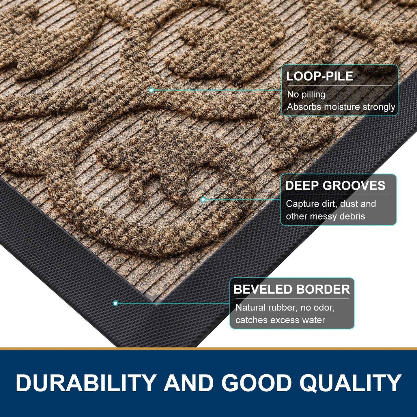 Smiry Welcome Door Mat Outside Entrance, Heavy Duty Trap Dirt and Moisture Easy Clean Low Profile Patio Porch Indoor Outdoor Front Doormat for Entry, 35x23 Inch, Brown