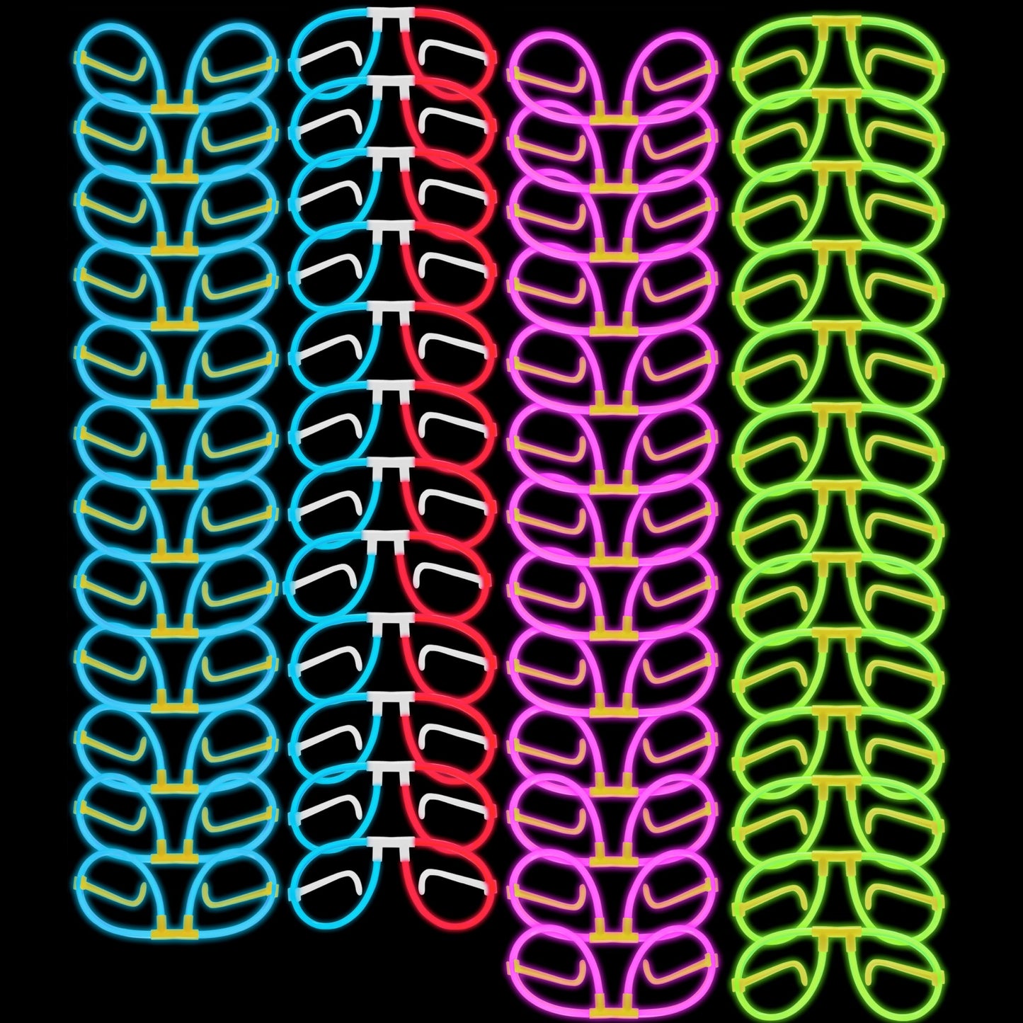Glow Fever Glow In The Dark Glasses for Party - 50 Bendable Glow Stick Glasses with Connectors - Glow Glasses Party Pack for Concert, Halloween & Birthday Party Party Favors - Party Dragon, Mixed