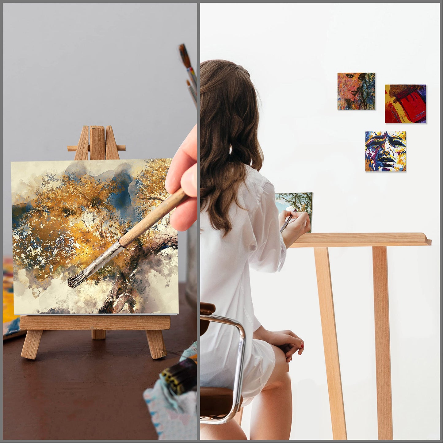 Belle Vous Blank Canvas (24 Pack) - 10 x 10cm (4 x 4 inches) - Pre Stretched Canvas Panel Boards - Suitable for Acrylic and Oil Painting Also for Sketching and Drawing