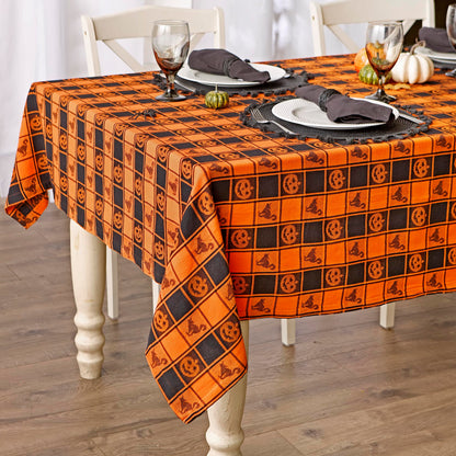 DII Halloween Party Tabletop Decor, Reusable & Machine Washable Cotton Fabric, Tablecloth, 60x84, Orange & Black Buffalo Check