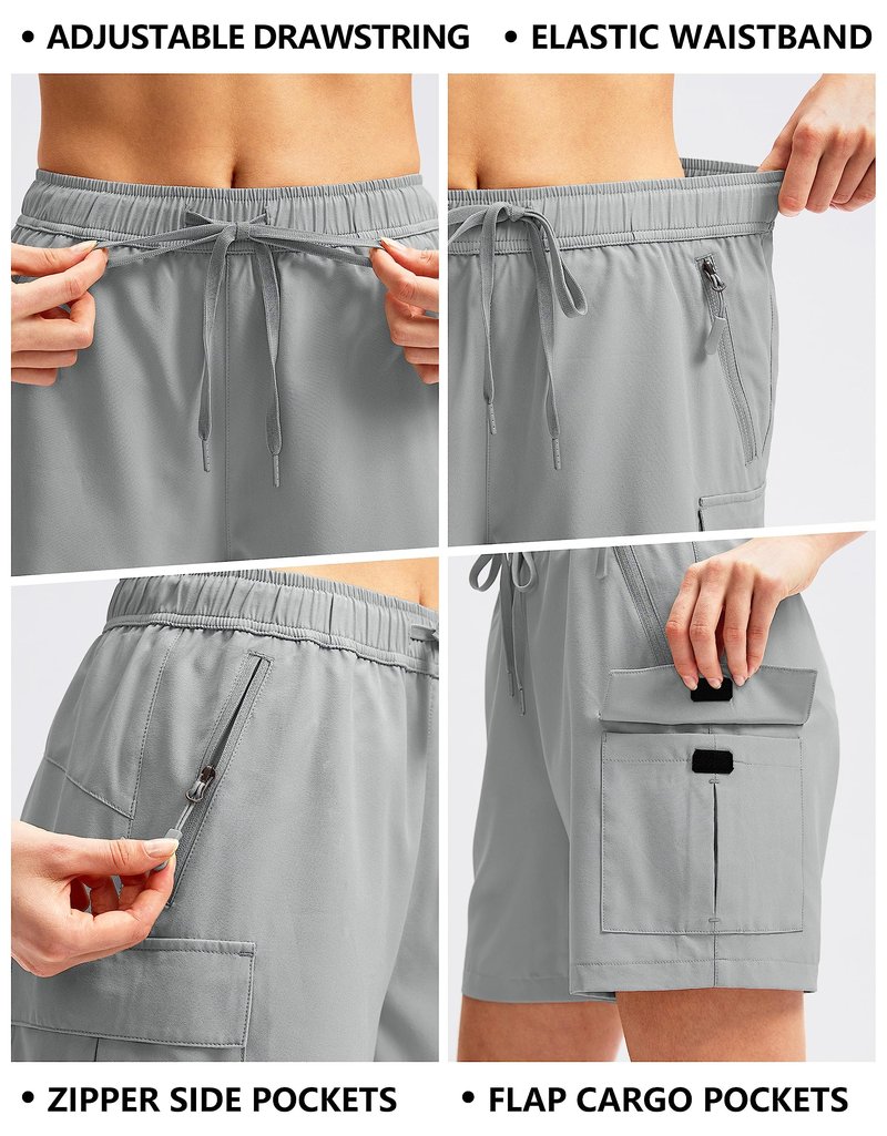 SANTINY Women's 5''/ 7''/9'' Hiking Cargo Shorts Quick Dry Lightweight Summer Shorts for Women Athletic Golf Zipper Pockets(Light Grey_M)