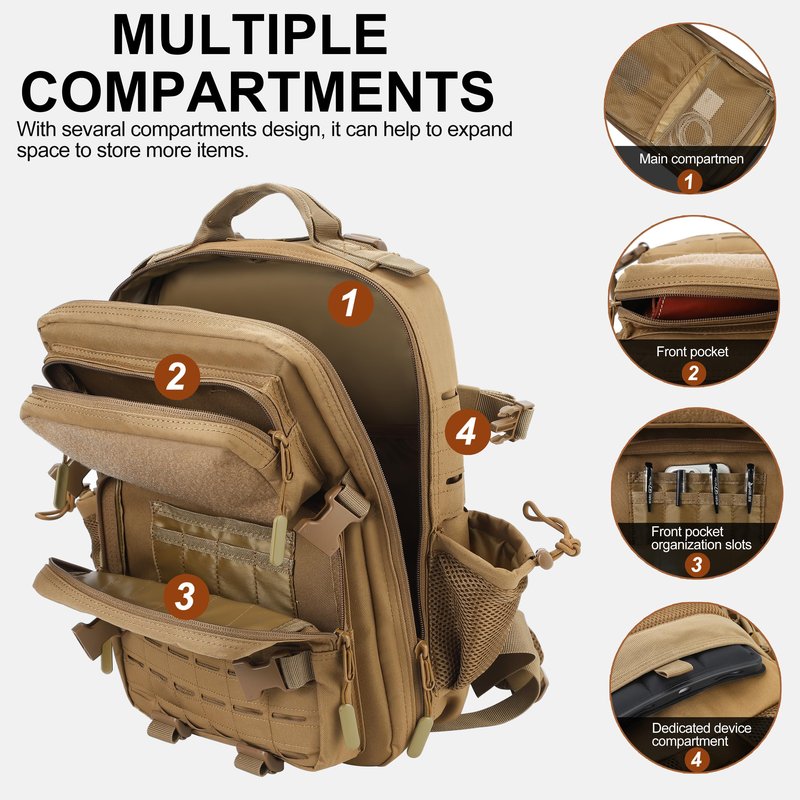 LHI Tactical Military Backpack for Men 25L Small Molle Army Assault Pack 3 Day Hiking Rucksack With Bottle Holder