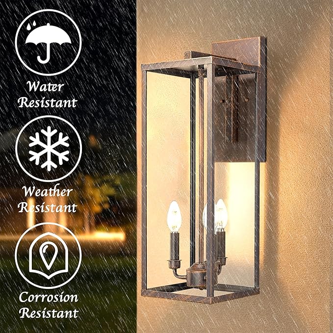 Bestshared Outdoor Wall Lantern, 24 Inch Tall Large Exterior Wall Lighting Fixtures with Clear Glass, Anti-Rust Transitional Outside Lantern Lamp for House Front Porch Doorway Patio (Rust, 24"-1 Pack)