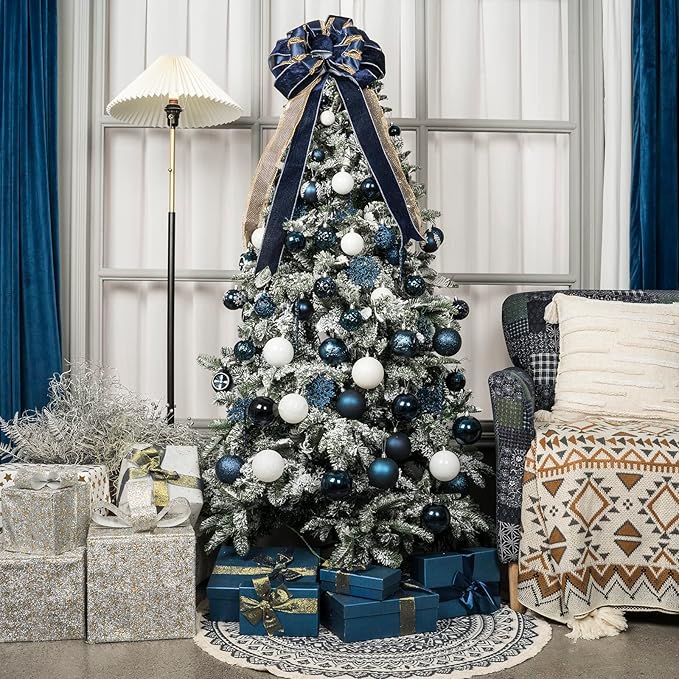 SY CRAFT 86 Pieces of Assorted Shatterproof Christmas Ball Snowflake Ornaments Seasonal Decorative Hanging Ornament Set with Hand-held Gift Package for Xmas Tree Decorations - Dark Blue