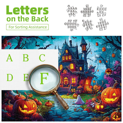 Halloween Jigsaw Puzzle 1000 Pieces for Adults - Haunted House Scene with Jack-o'-Lanterns, Ghosts & Bats - Spooky Night Sky Puzzle - Challenging 1000-Piece Jigsaw for Adults & Teens