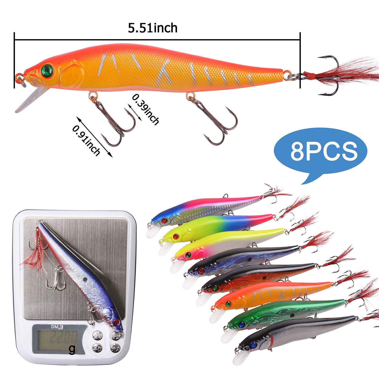 Fishing Lures Kit Crankbait Minnow Hard Bait Set Deep Diving Jerkbait Swimbait Popper Pencil Walleye Lures Artificial Fishing Bait for Bass Trout Redfish Saltwater Freshwater Fishing Lure