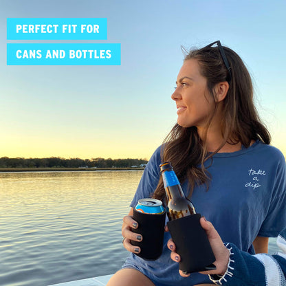 Blank Beer Can Coolers Sleeves (14-Pack) Soft Insulated Beer Can Cooler Sleeves - HTV Friendly Plain Black Can Sleeves for Soda, Beer & Water Bottles - Blanks for Vinyl Projects Wedding Favors & Gifts