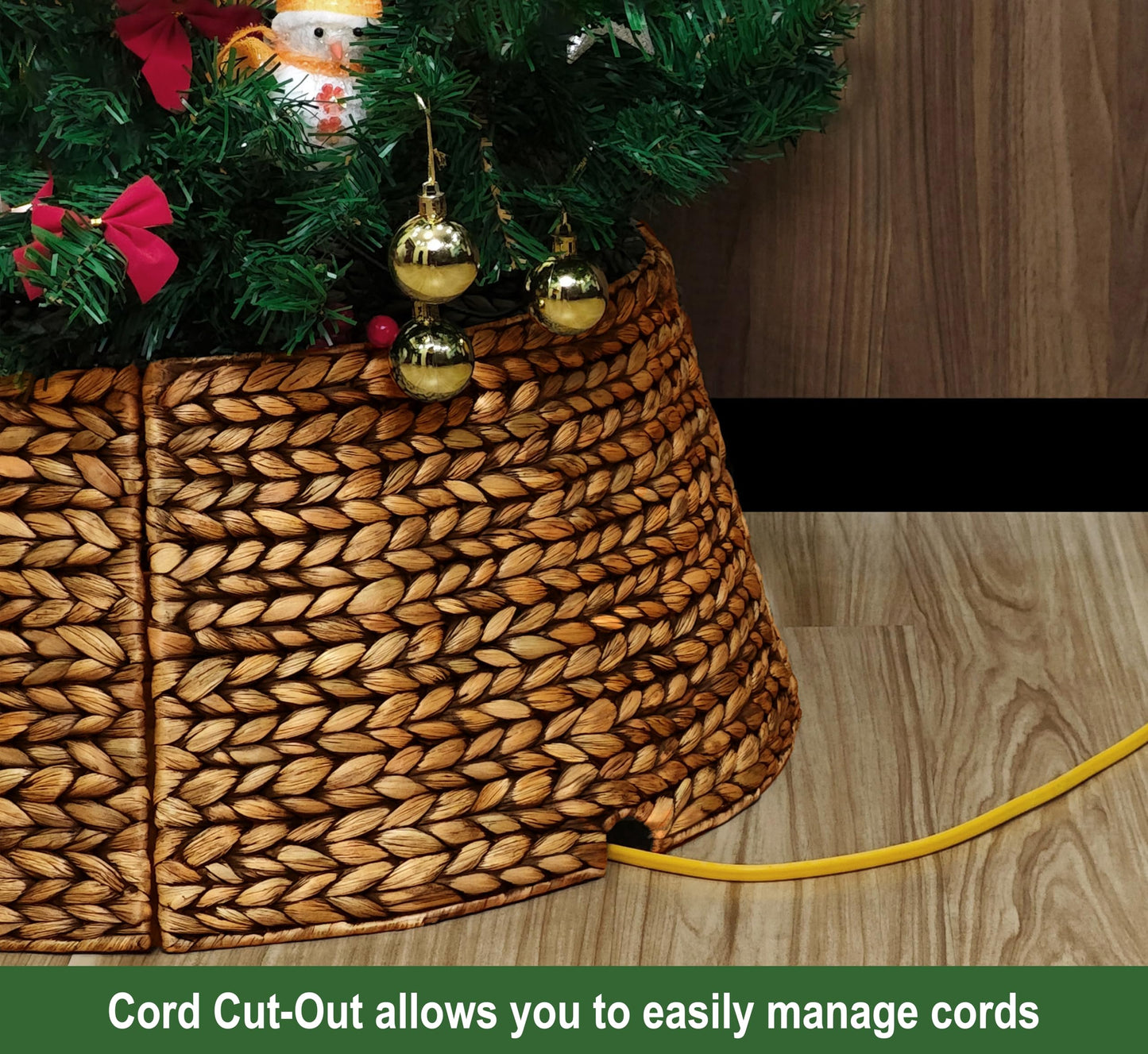 CENBOSS Rattan Christmas Tree Collar, Wicker Tree Skirt & Stand Base Cover (Brown Wash, 24 inch)