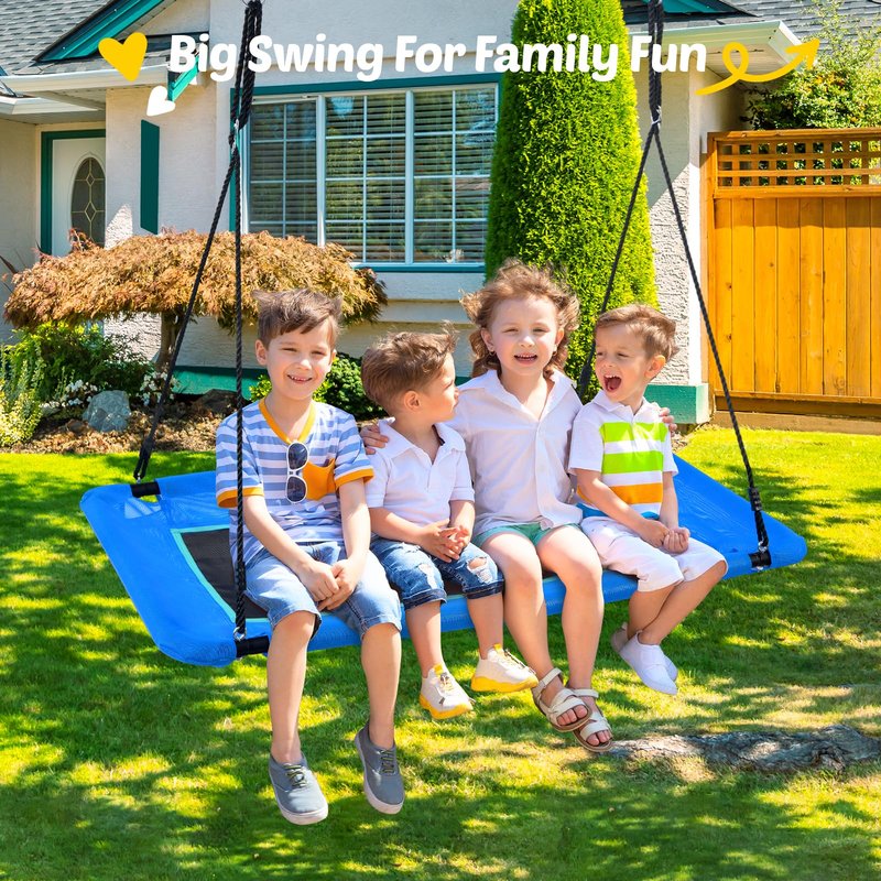 Trekassy 700lbs Large 60" Platform Tree Swing for Kids and Adults, Heavy Duty Waterproof & Anti-Fade Textilene Outdoor Swing Seat for Backyard with Adjustable Ropes + 2 Hanging Straps (Patented)