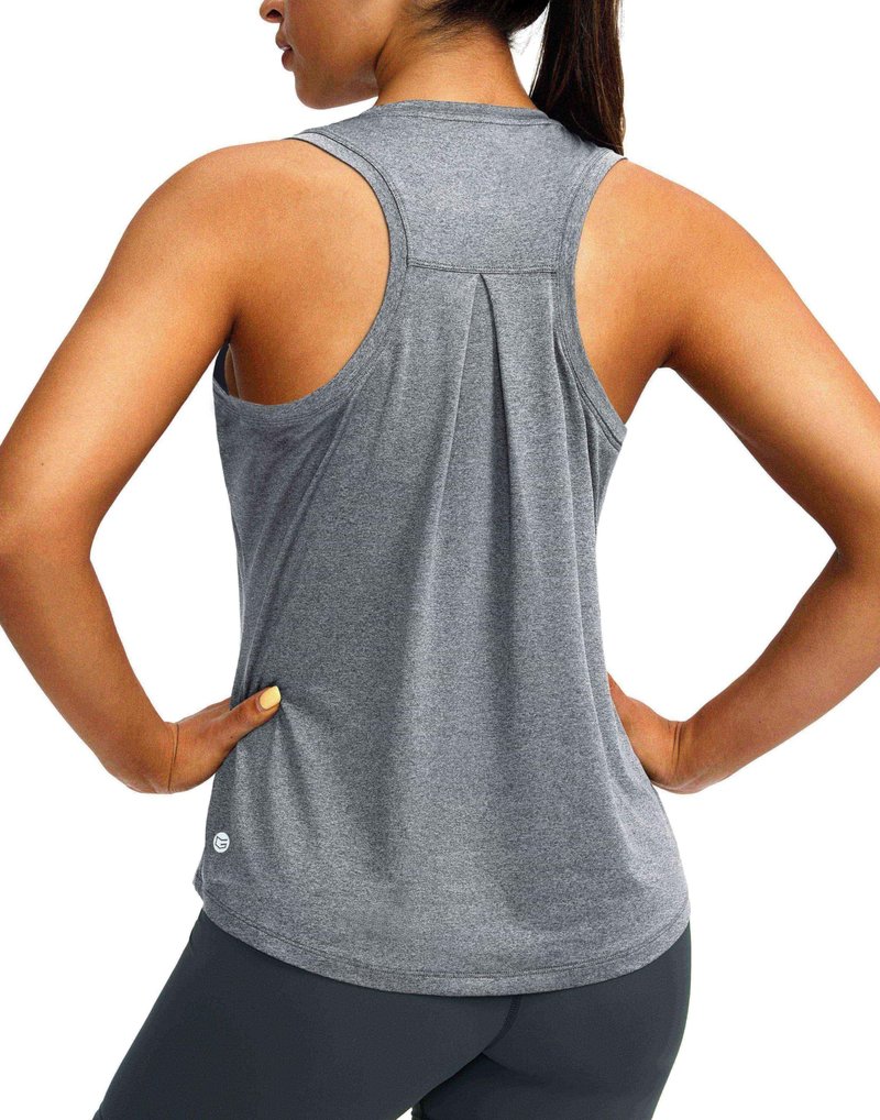 Women's Workout Tops Racerback Athletic Tank Tops Sleeveless Loose Fit Yoga Running Gym Shirts for Women(Heather Grey,L)