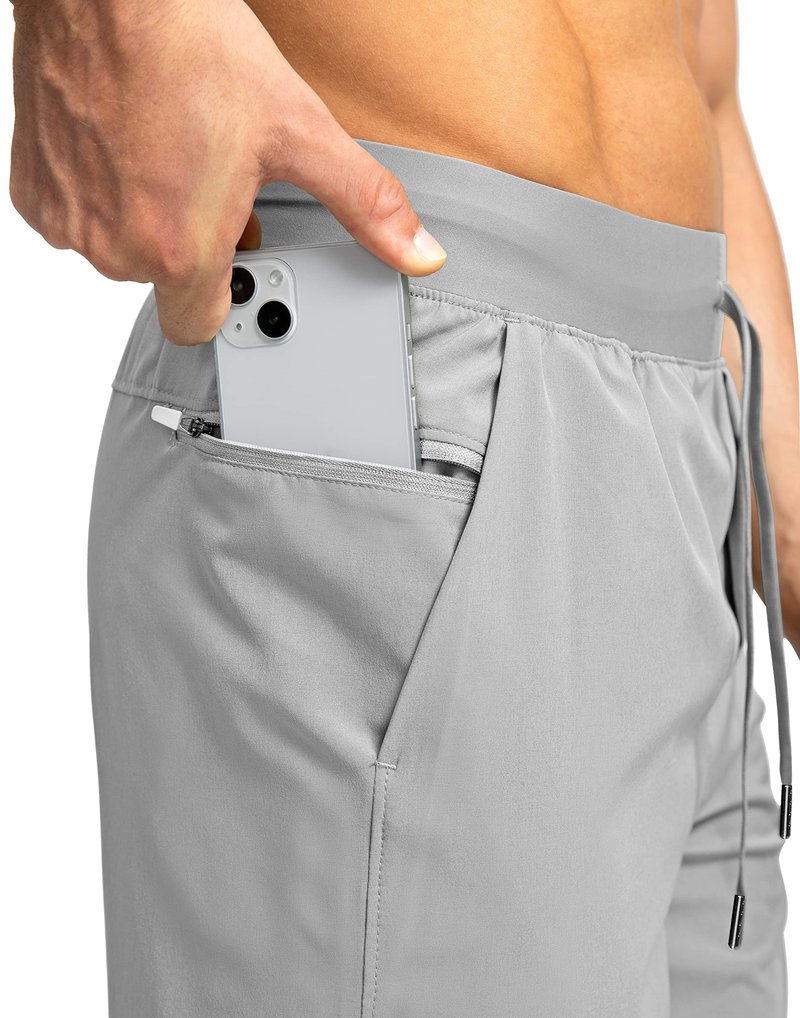 Soothfeel Men's Running Shorts with Zipper Pockets 7 Inch Lightweight Quick Dry Gym Athletic Workout Shorts for Men (Light Grey, XL)