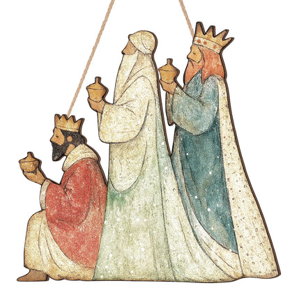 Anglechic Christmas Nativity Scene Door Sign Three Wise Men Wooden Front Door Signs Reyes Magos Hanger Wreath for Holiday Porch Wall Window Fireplace Indoor Home Christmas Decor