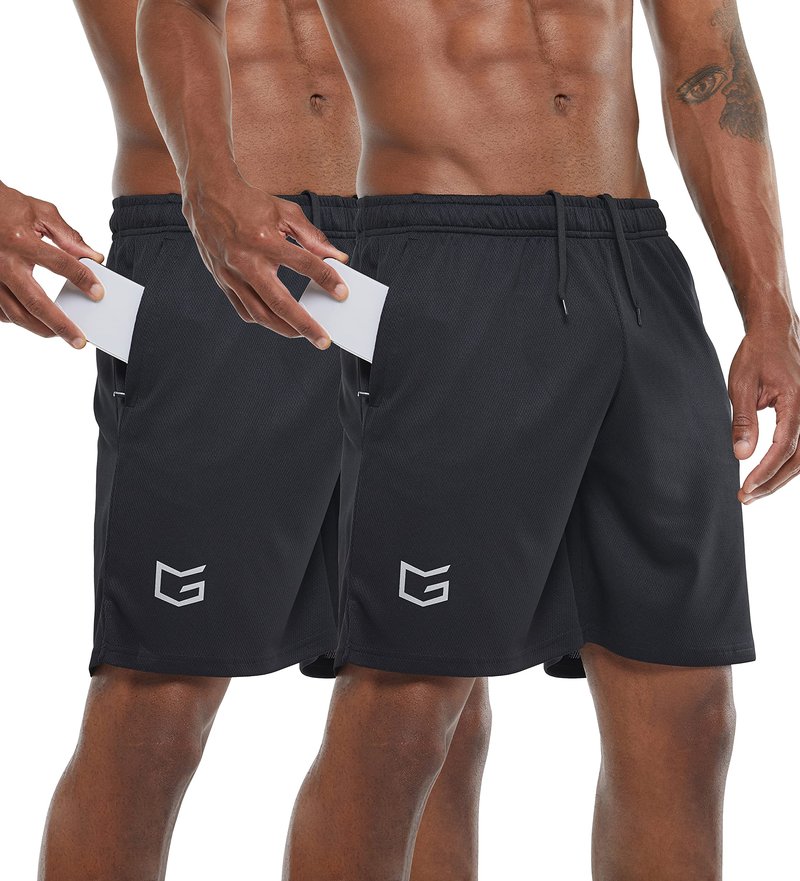 G Gradual Men's 2 Pack 7" Workout Running Shorts Quick Dry Lightweight Gym Shorts with Zip Pockets (2 Pack: Black/Black Large)