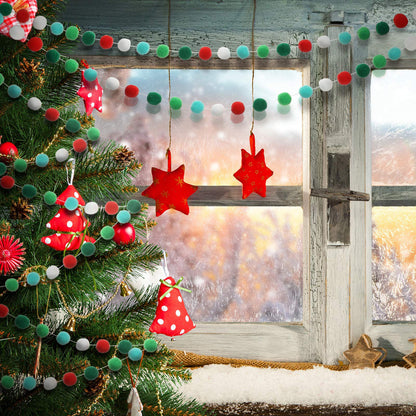 2 Pieces Christmas Felt Ball Garland Pom Pom Garlands Ball Banner for Christmas Party Festivals Decoration (Red, Dark Green, Light Green, White)
