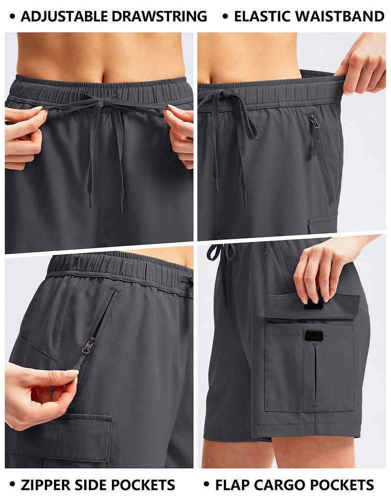 SANTINY Women's 5''/ 7''/9'' Hiking Cargo Shorts Quick Dry Lightweight Summer Shorts for Women Athletic Golf Zipper Pockets(Dark Grey_XXL)