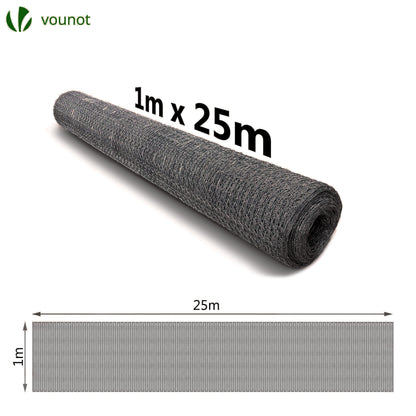 VOUNOT Chicken Wire Mesh Roll, PVC Coated Hexagonal Wire Mesh Fencing, Wire Poultry Netting, 1m x 25m, Hole Size: 13mm, Grey