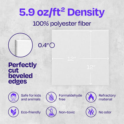 Ekkogo Acoustic Panels 12-Pack Soundproof Wall Panels 12"X12"X0.4" Sound Panels High Density Sound Dampening Panels - [White Square]