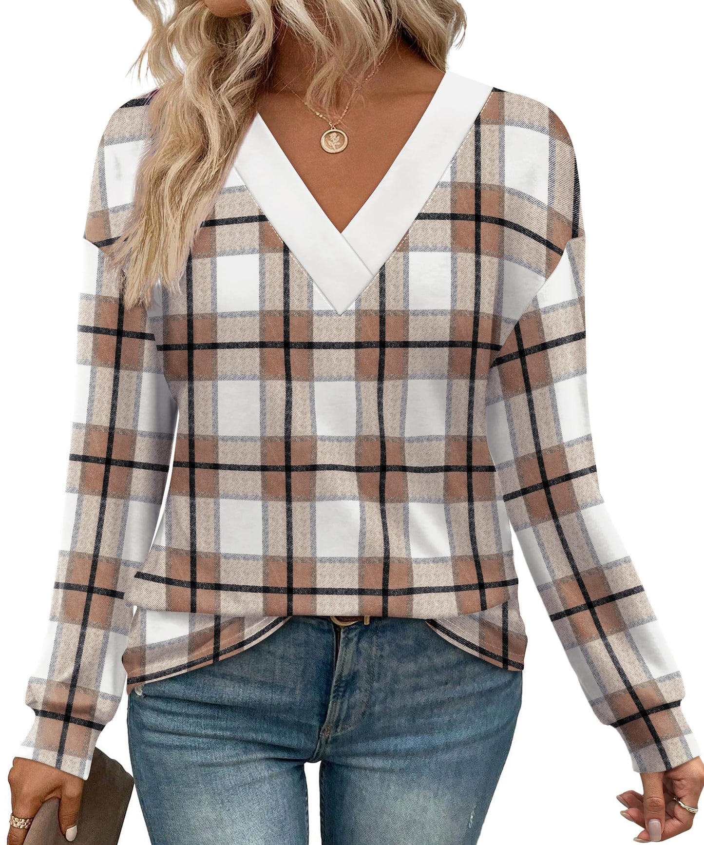 WIHOLL Long Sleeve Shirts for Women V Neck Tops Tunic Fall Winter Sweatshirts 2025 Clothes