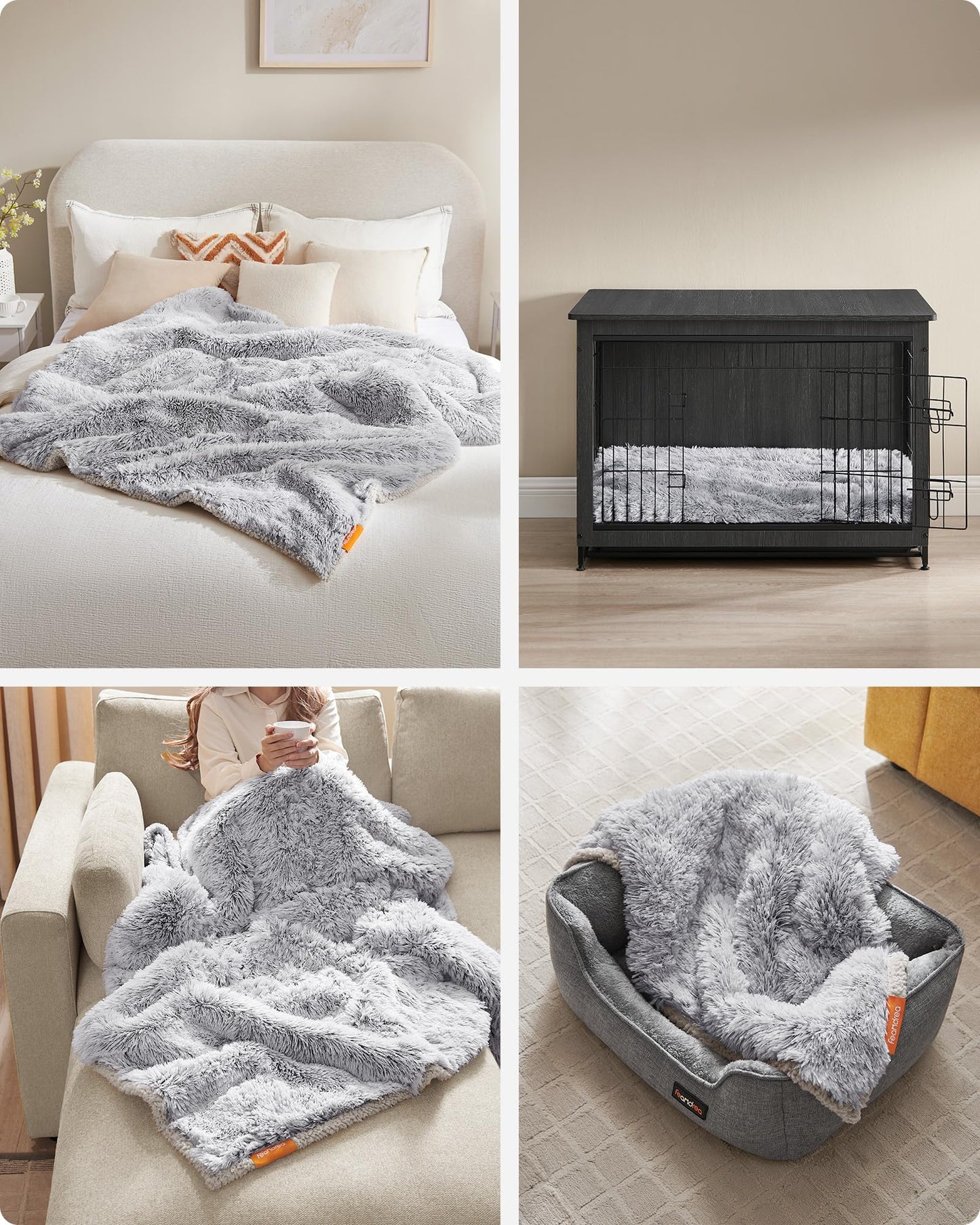 Feandrea Waterproof Dog Blanket, Long Plush Pet Blanket for Medium and Large Dogs, Cats, 152 x 127 cm, XL, Sherpa Fleece, Double Sided Reversible Dog Sofa Cover Protector, Grey Ombré PPB006G01