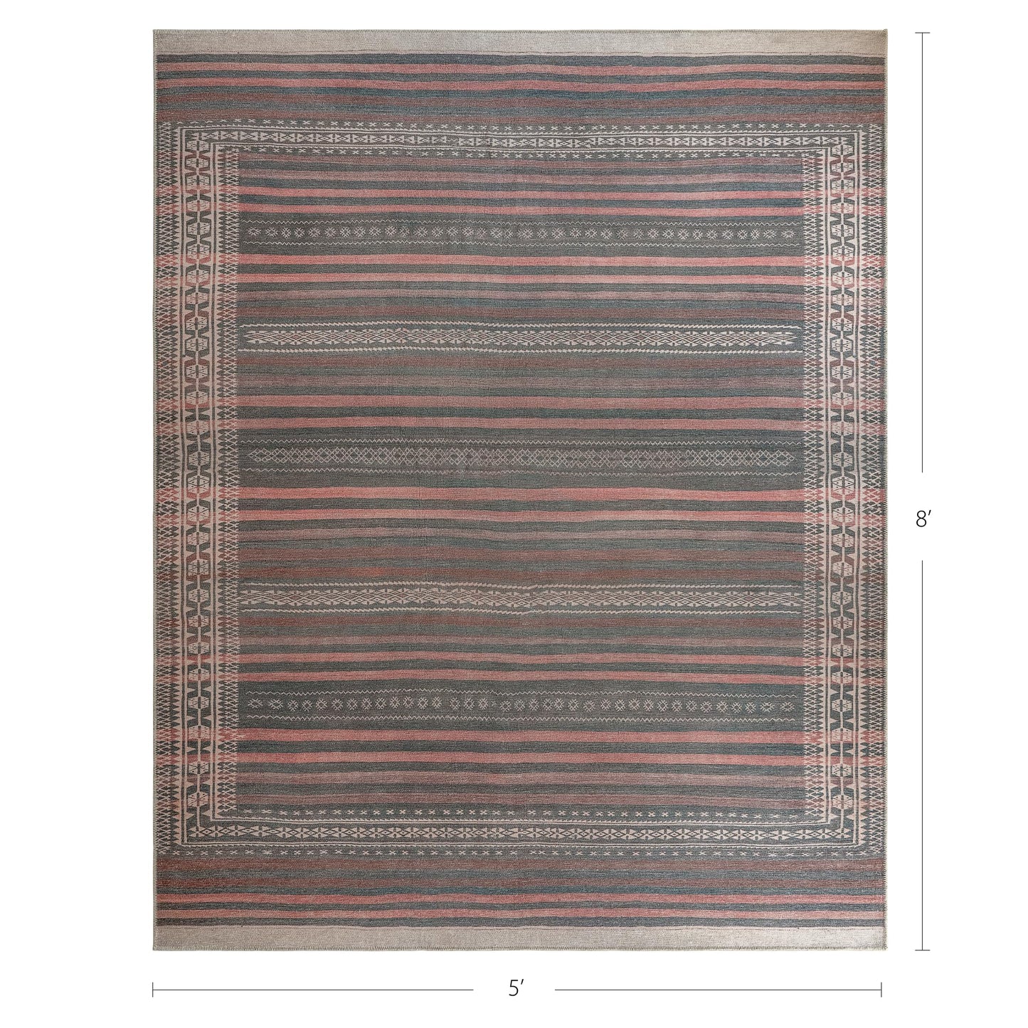 KNOTTING MATTERS Vibe Stripe 5’ x 8’ Area Rug – Sand, Charcoal & Clay Heritage Flatweave, Low-Pile – Easy Clean Area Rug – Perfect for Living Room, Dining Room, Bedroom – Pet & Kid Friendly