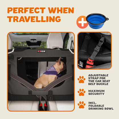 CADOCA® XL Dog Crate | 82x56x58cm | Foldable Breathable Car Pet Transport Box | Dog Travel Crate | Robust Pet Vet Holiday Cat Carrier Puppy Kitten Rabbit | Anthracite Grey