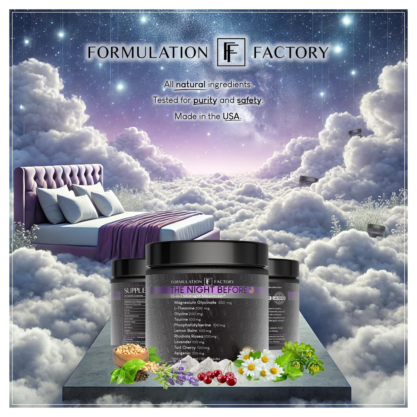 Formulation Factory The Night Before 10-in-1 Midnight Maximizer Sleep Supplement, Magnesium Glycinate, L-Theanine & More, Stress Relief, Relaxation, Recovery, Focus (120 Capsules – 2 Month Supply)