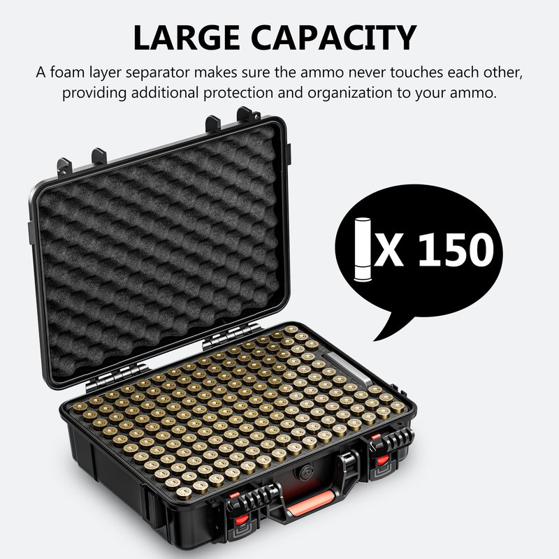 Kinghardcase 150 Round 12 Gauge Ammo Case, Sealed Shotgun Shell Storage Case with Desiccant Canister, Compatible with 12GA, 20GA, 16GA, 10GA and 8GA Shotgun Shells
