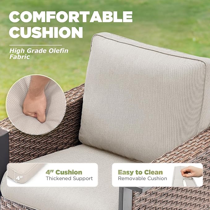 Outdoor Patio Furniture Set -7 Pieces All-Weather Wicker Swivel Patio Chairs Rattan 3 Seater Sofa with 2 Ottomans, Wicker Sofa Outdoor Furniture for Garden Porch Deck Backyard Brown/Beige