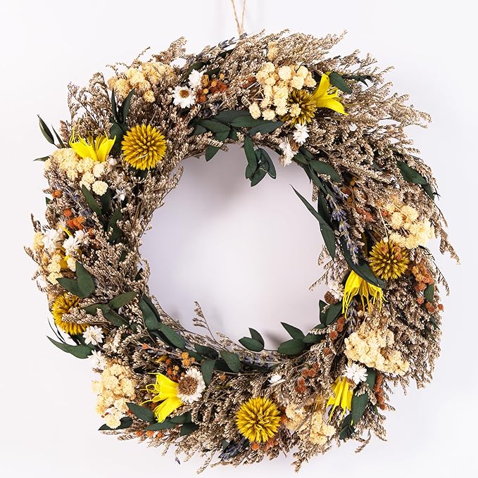 Handmade Dried Flower Wreath – 10 Inch Real Plant Floral Ring, Rustic Boho Wall Decor for Home, Front Door, Wedding, Fall Decor
