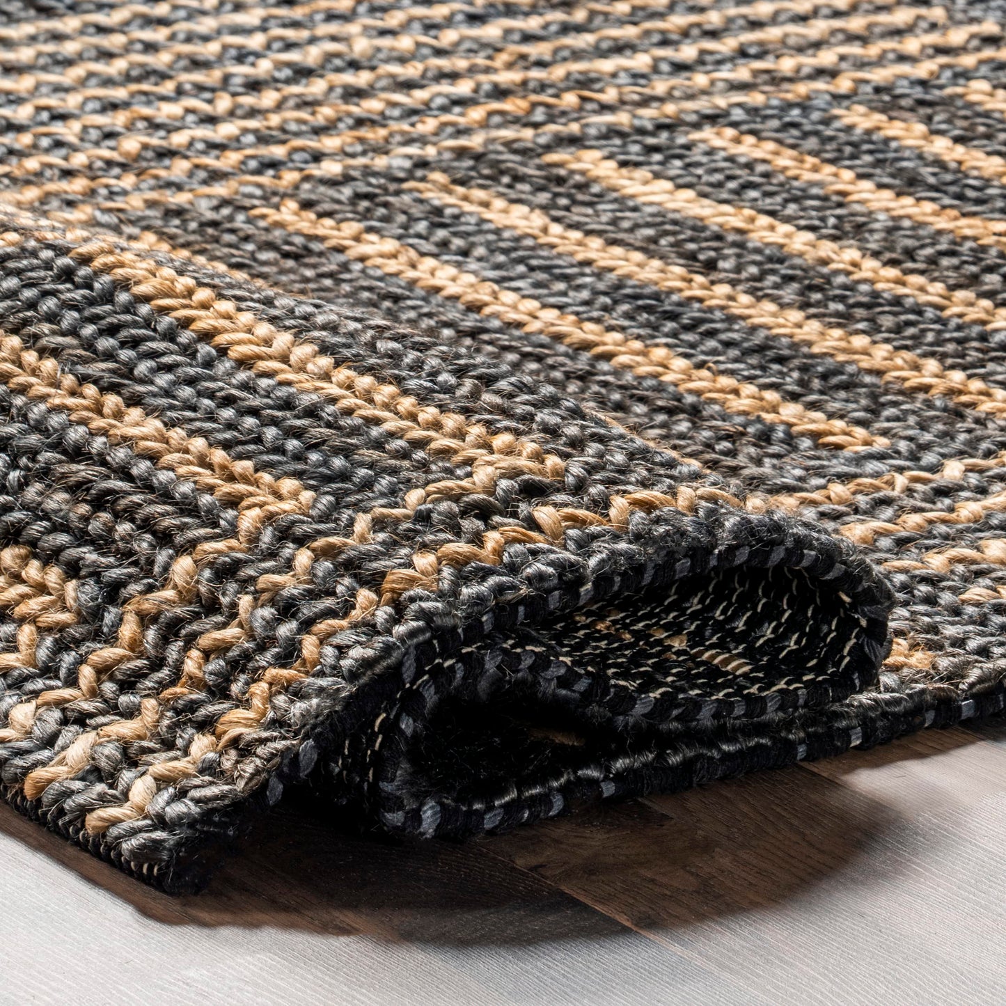 Rugs USA Liess Black/Natural, 9'6" x 13'6", Handmade, Geometric, Jute & Cotton, Soft and Textured, High Traffic, Stain Resistant, Easy Clean, Durable Area Rug for Bedroom, Living Room, Dining, Foyer